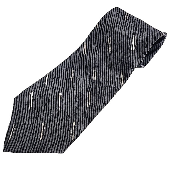 Geoffery Beene Gray Wavy Stripe Silk Tie Necktie - Made in Italy - Like New - Picture 1 of 4
